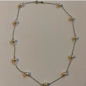 14k white gold white pearl station necklace